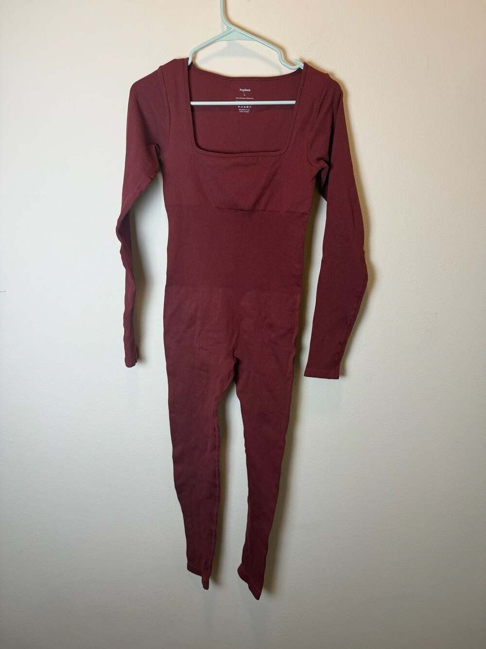 Popilush Seamless Ribbed Jumpsuit Size L Burgundy